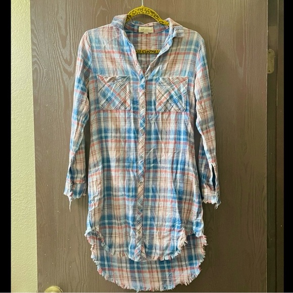 Cloth & Stone Plaid Long Sleeve Dress - Blue and Pink - Picture 5 of 6
